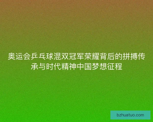 奥运会乒乓球混双冠军荣耀背后的拼搏传承与时代精神中国梦想征程