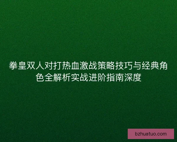 拳皇双人对打热血激战策略技巧与经典角色全解析实战进阶指南深度